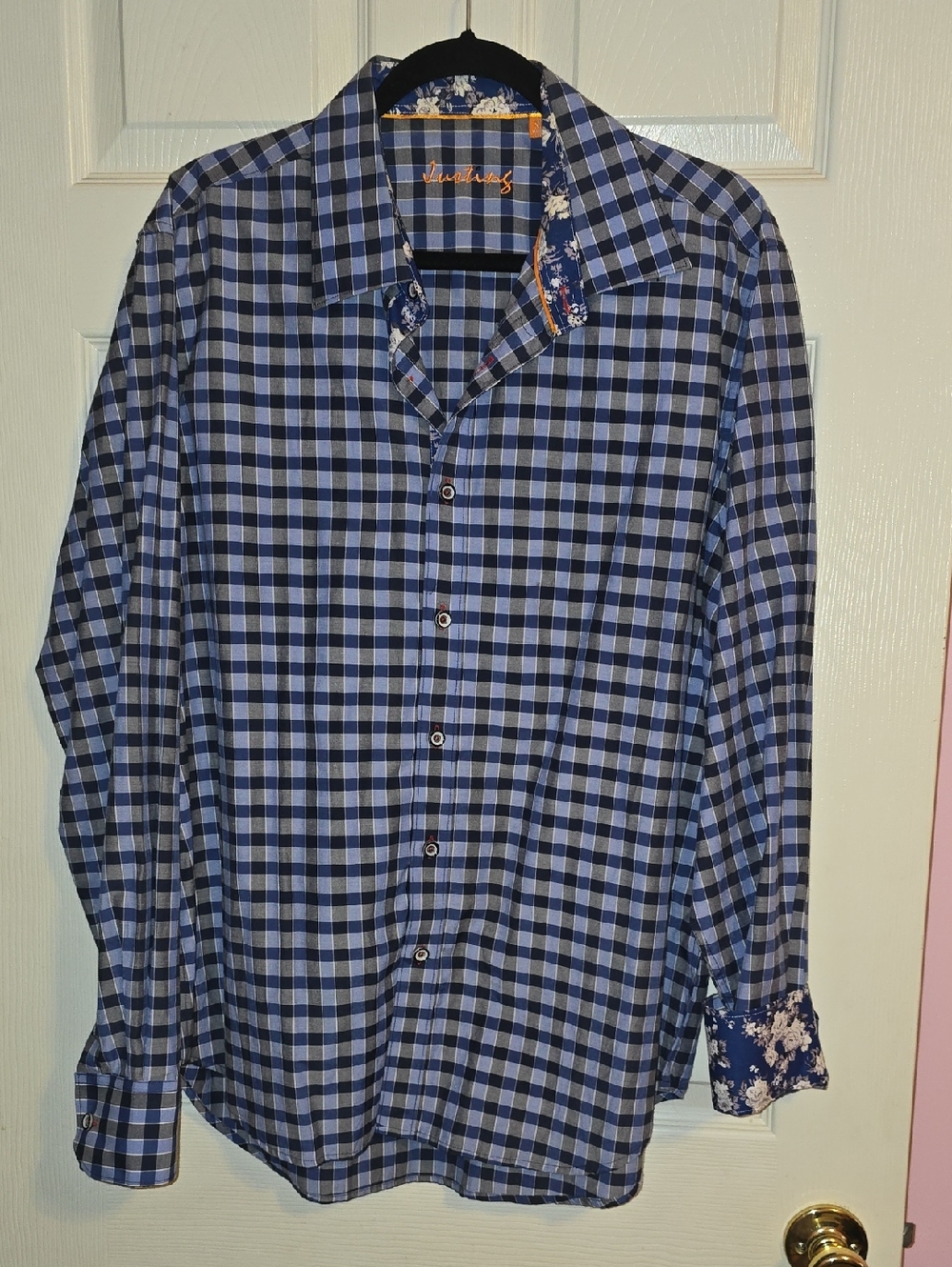 Justin Boots Blue and Navy Gingham Button-Down Shirt